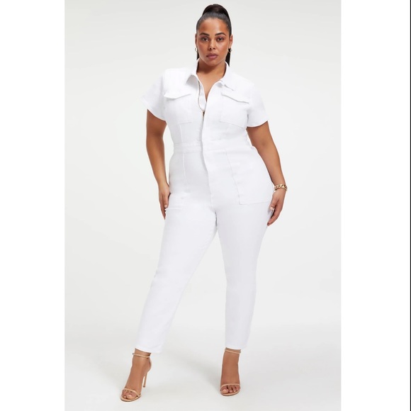 GOOD AMERICAN Denim Fit For Success Jumpsuit In White Size 4 - Picture 7 of 17